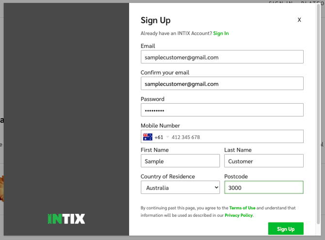 Sign Up Page